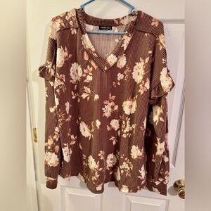 HEIMISH USA Brown Floral Urban Ribbed Top